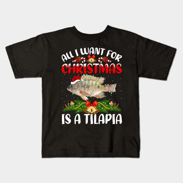 Funny Santa Hat All I Want For Christmas Is A Tilapia Fish Kids T-Shirt by kasperek